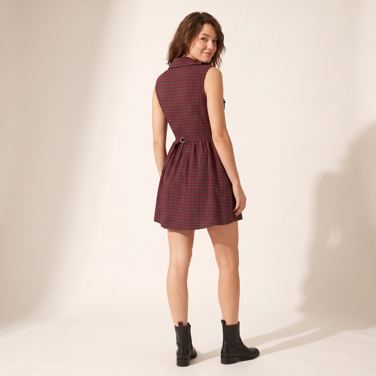 Elspeth Geruite Mini-jurk met Knopen