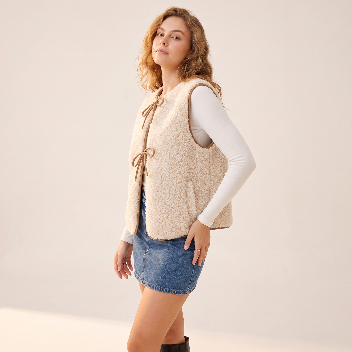 Esme Gilet met Fleecestructuur en Striksluiting