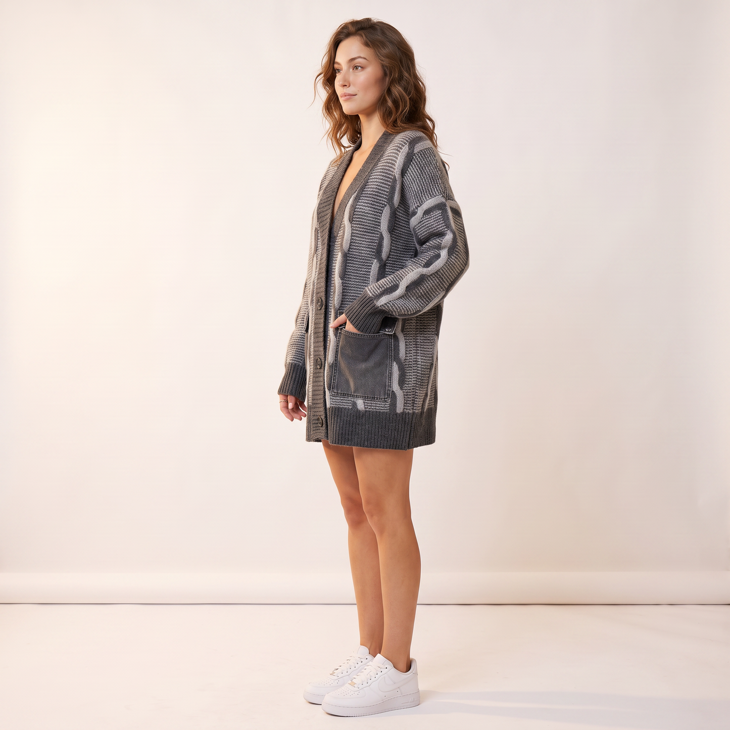 Freya oversized vest met kabelpanelen