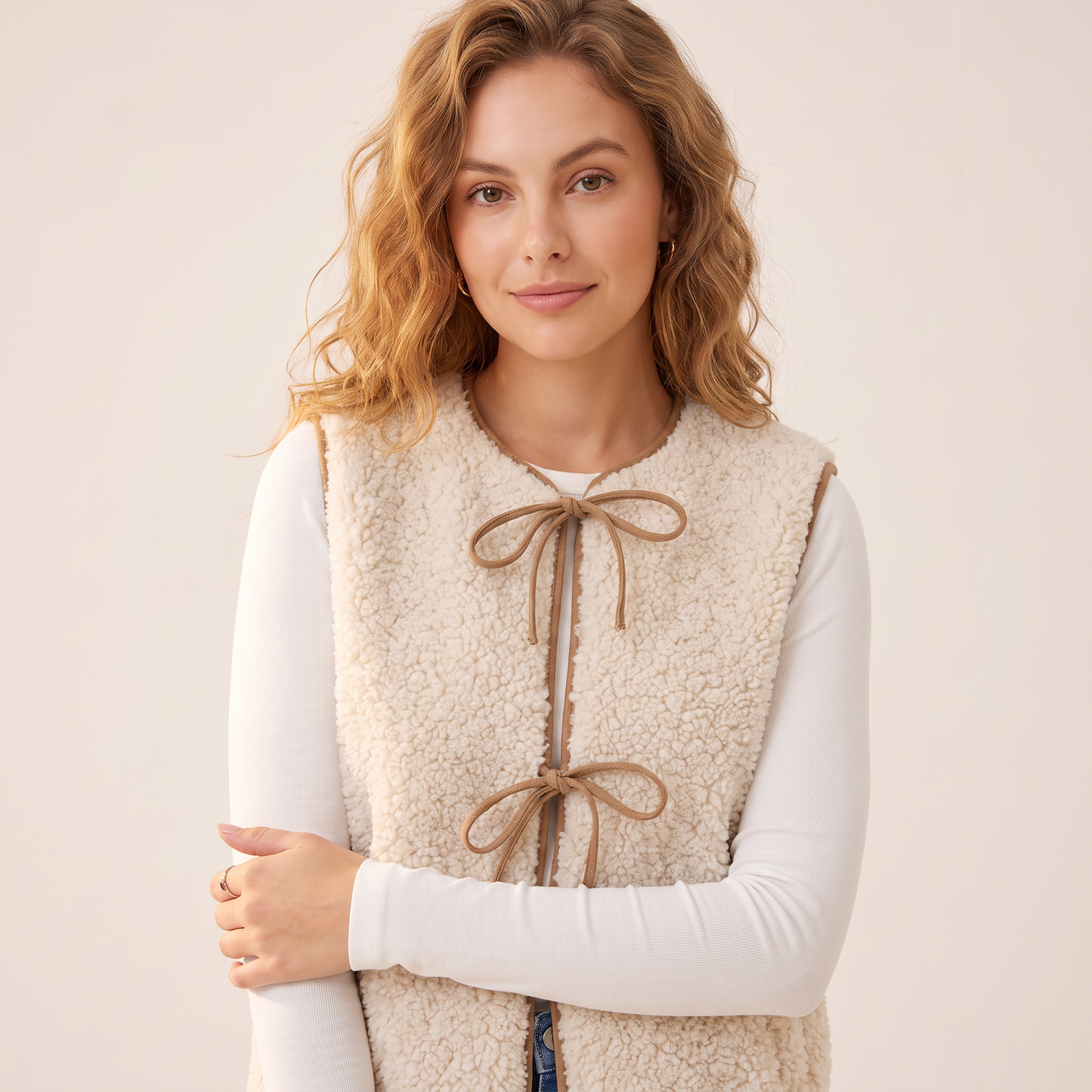Esme Gilet met Fleecestructuur en Striksluiting