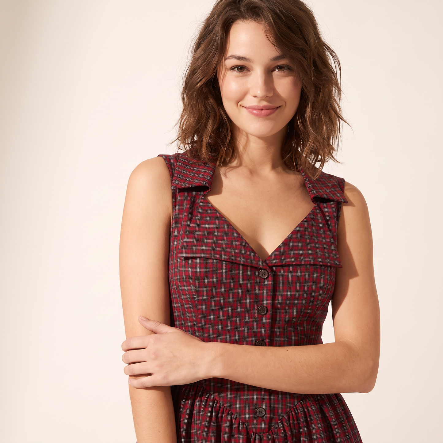 Elspeth Geruite Mini-jurk met Knopen