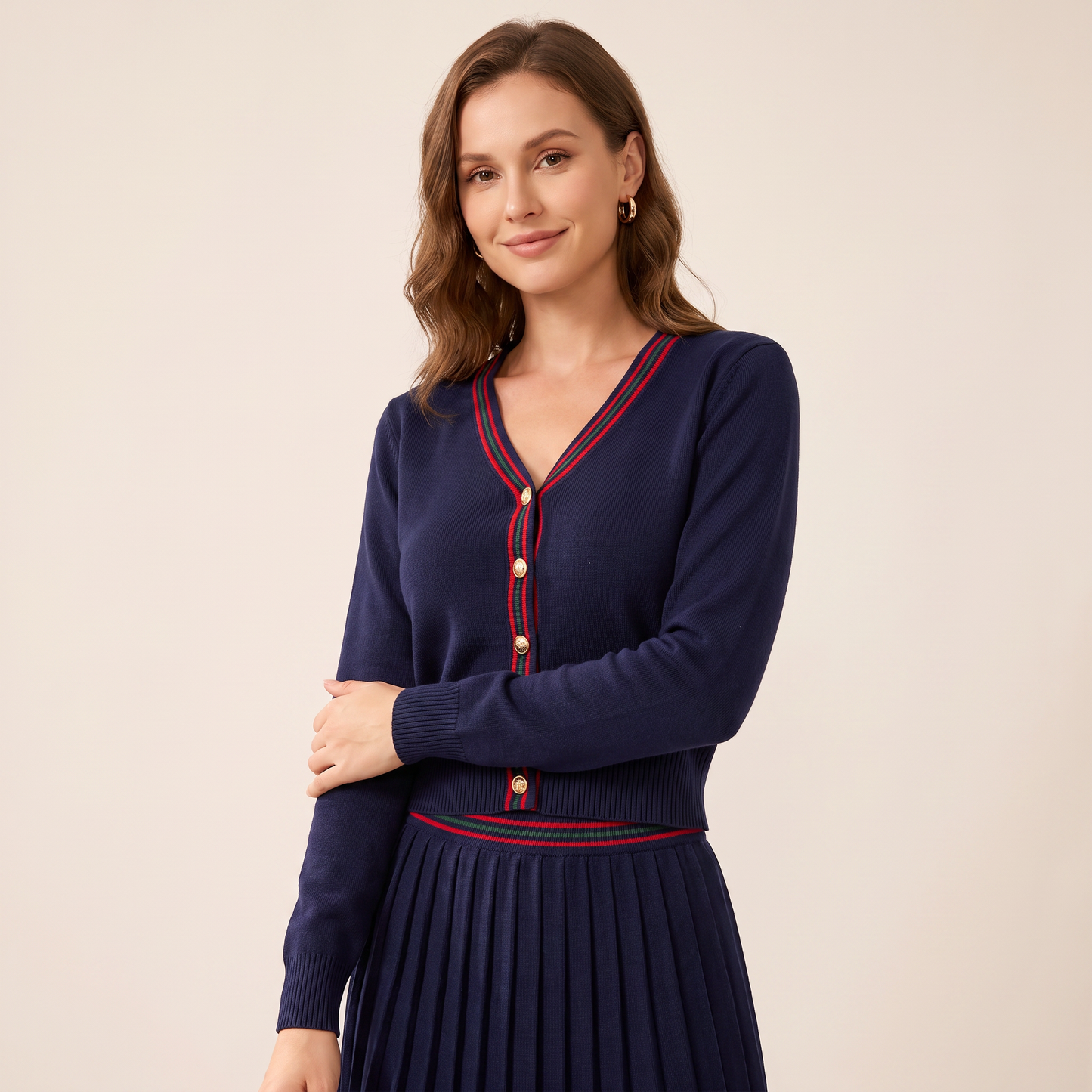 Aster vestset met contrasterende bies