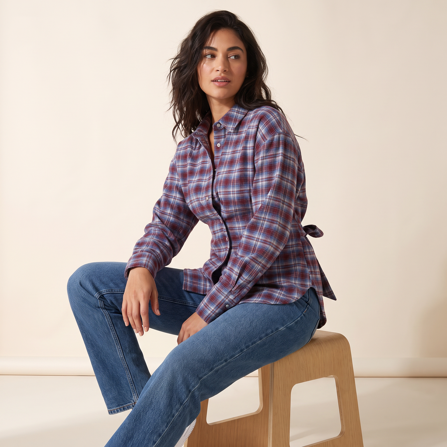 Dahlia Geruite Blouse met Tailleband