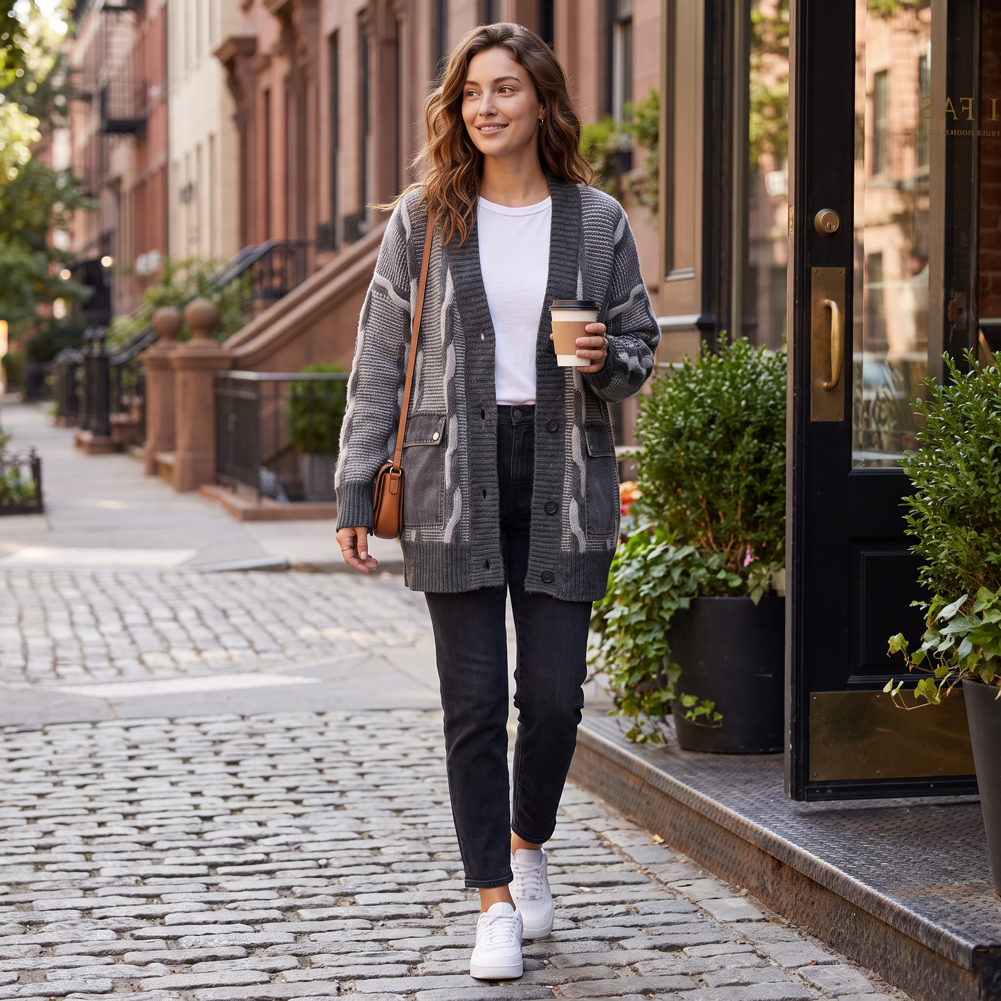 Freya oversized vest met kabelpanelen