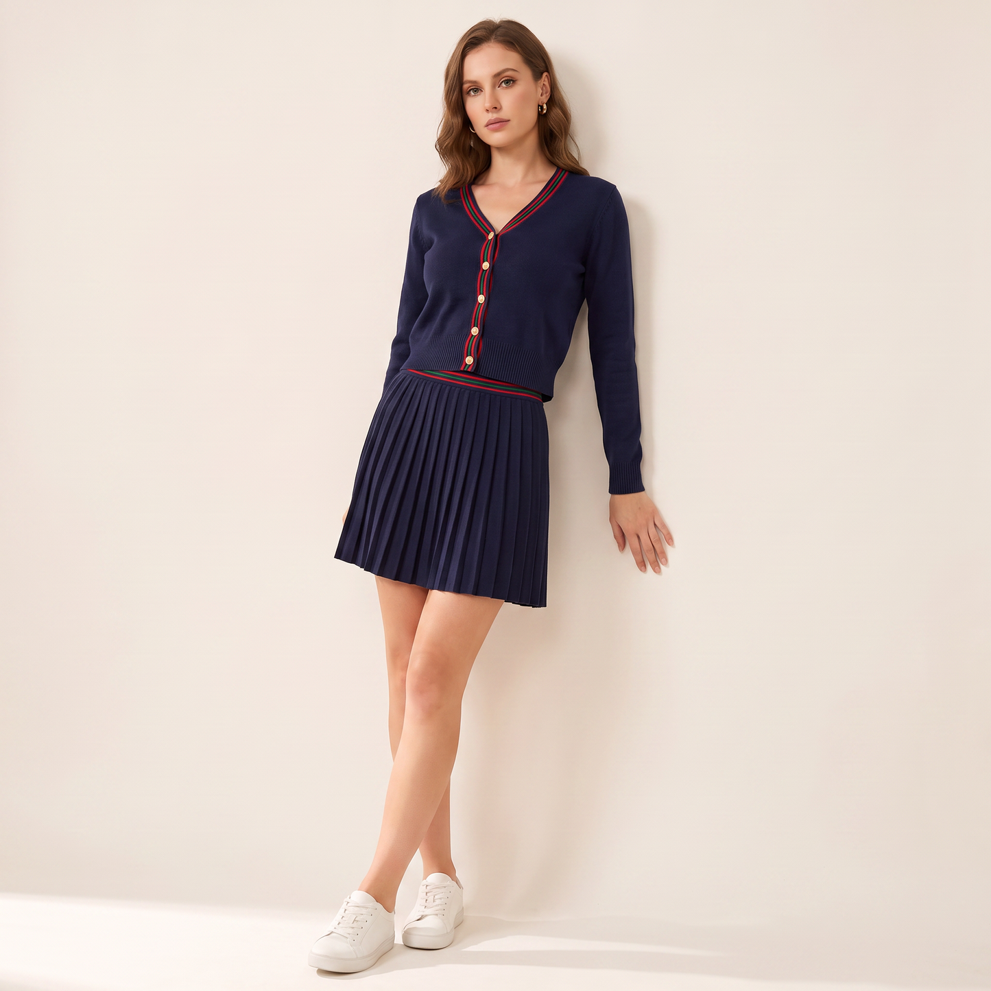 Aster vestset met contrasterende bies