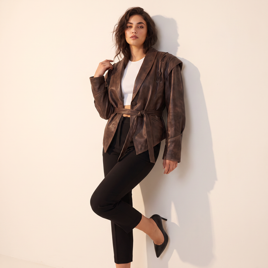 Gaia PU-Jack met Veterdetails op de Schouders