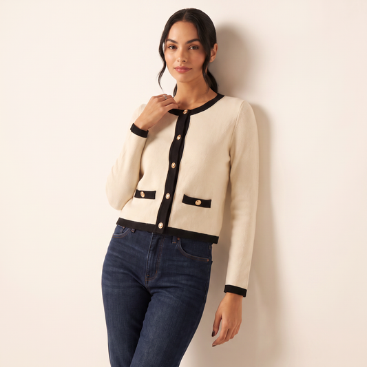 Camille vest met contrasterende bies