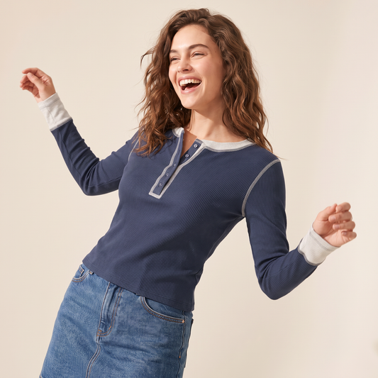 Nadine Korte Henley-top met Contrasterende Randen