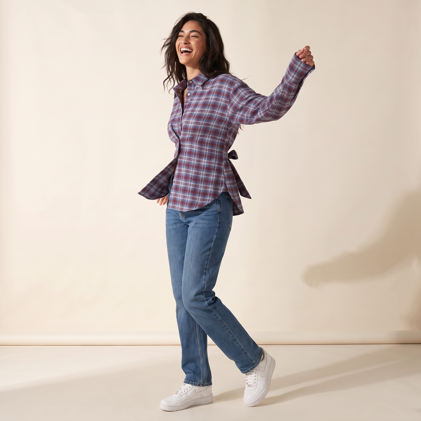 Dahlia Geruite Blouse met Tailleband