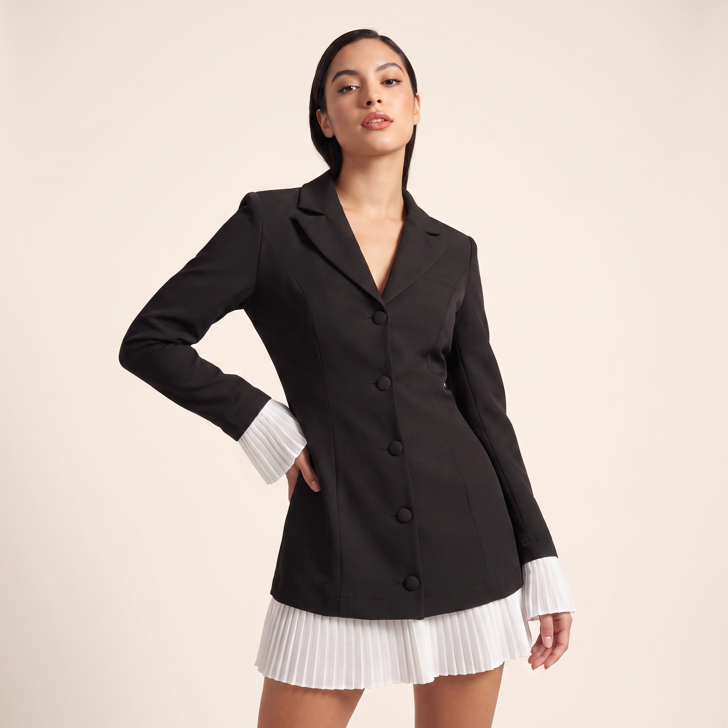 Verena Blazer Mini-jurk met Geplisseerde Randen