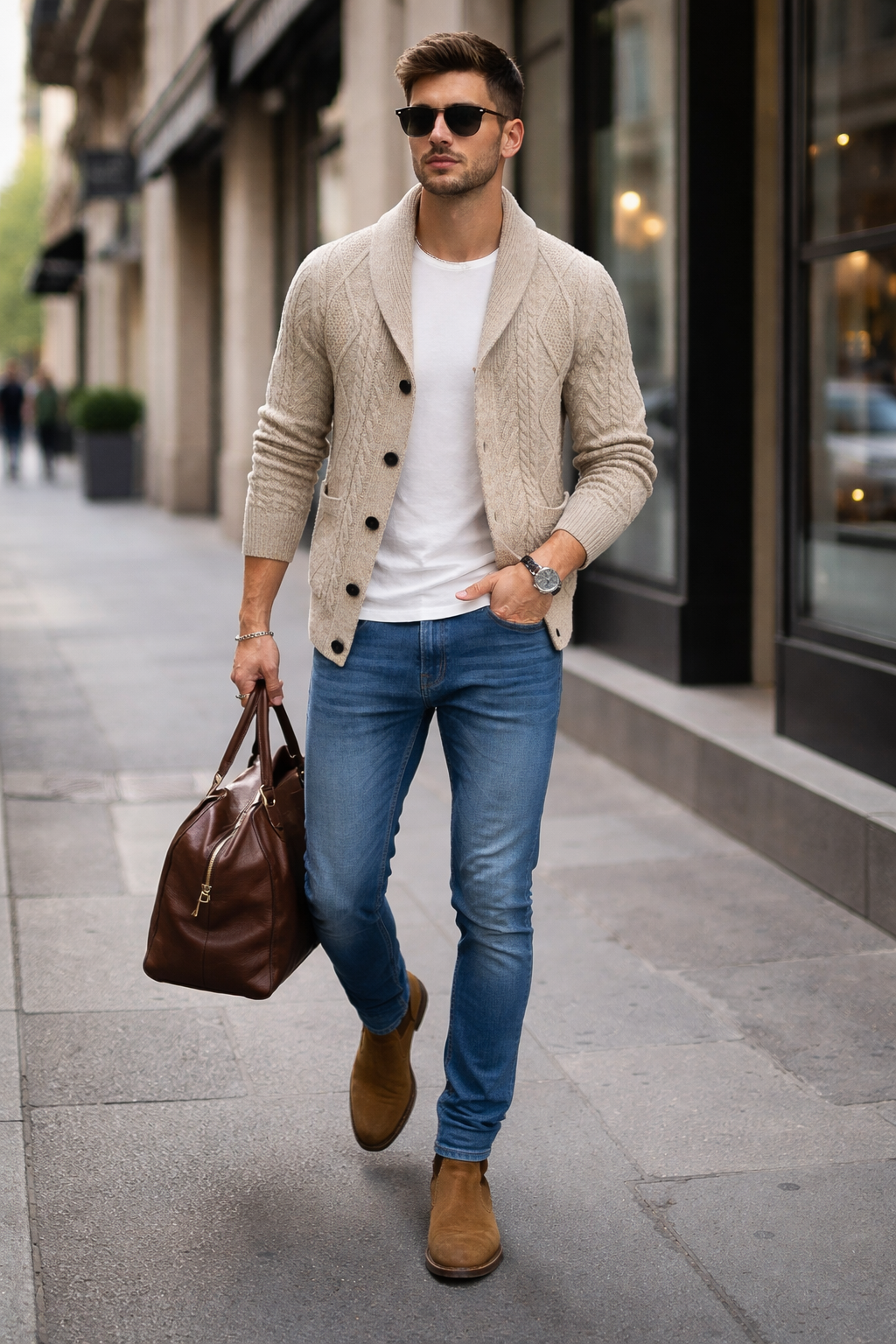 Cable Knit Button Front Cardigan Sweater
