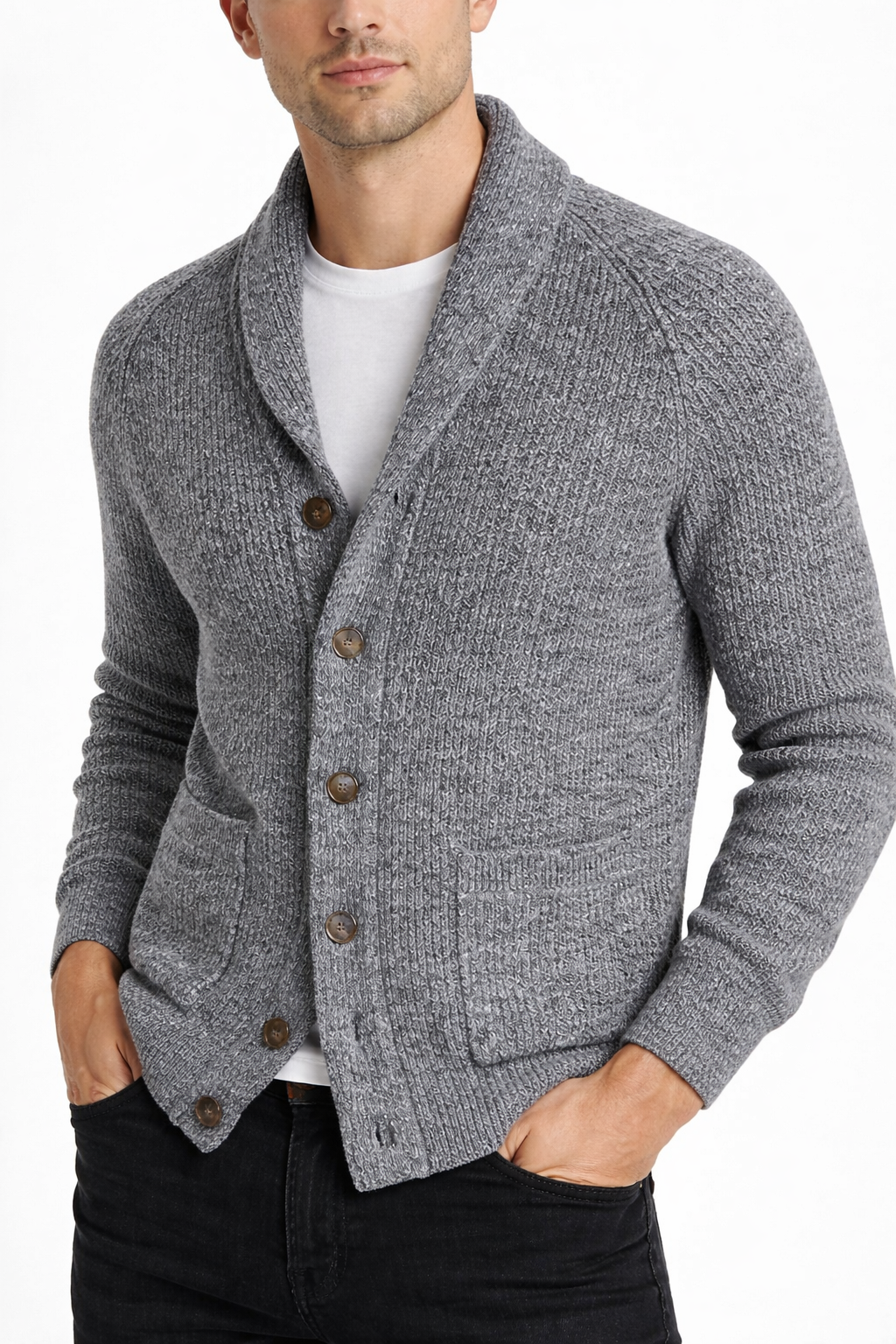 Men’s Knit Cardigan Sweater with Shawl Collar