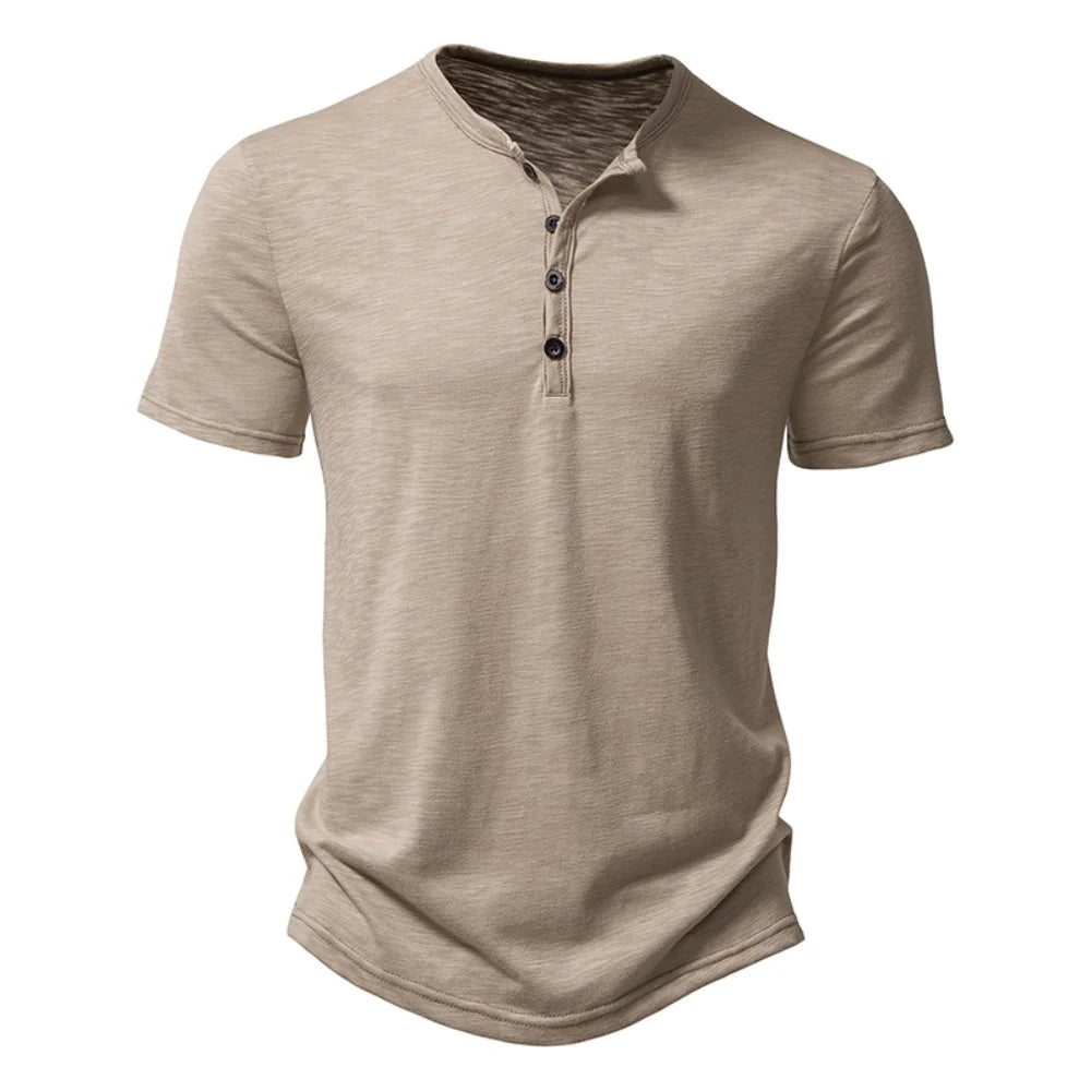 Men’s Short Sleeve Henley Shirt With Button Placket