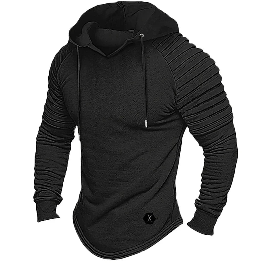 Men’s Long Sleeve Hooded Knit Top With Ribbed Sleeve Panels
