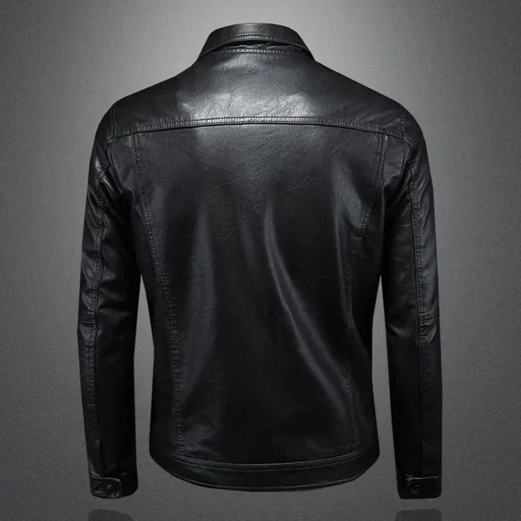 Men’s Black Coated Textile Button Front Jacket with Structured Panel Detailing
