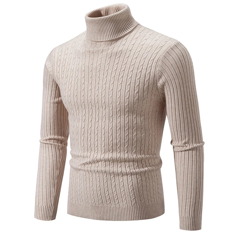 Men’s Cable Knit Turtleneck Long Sleeve Sweater