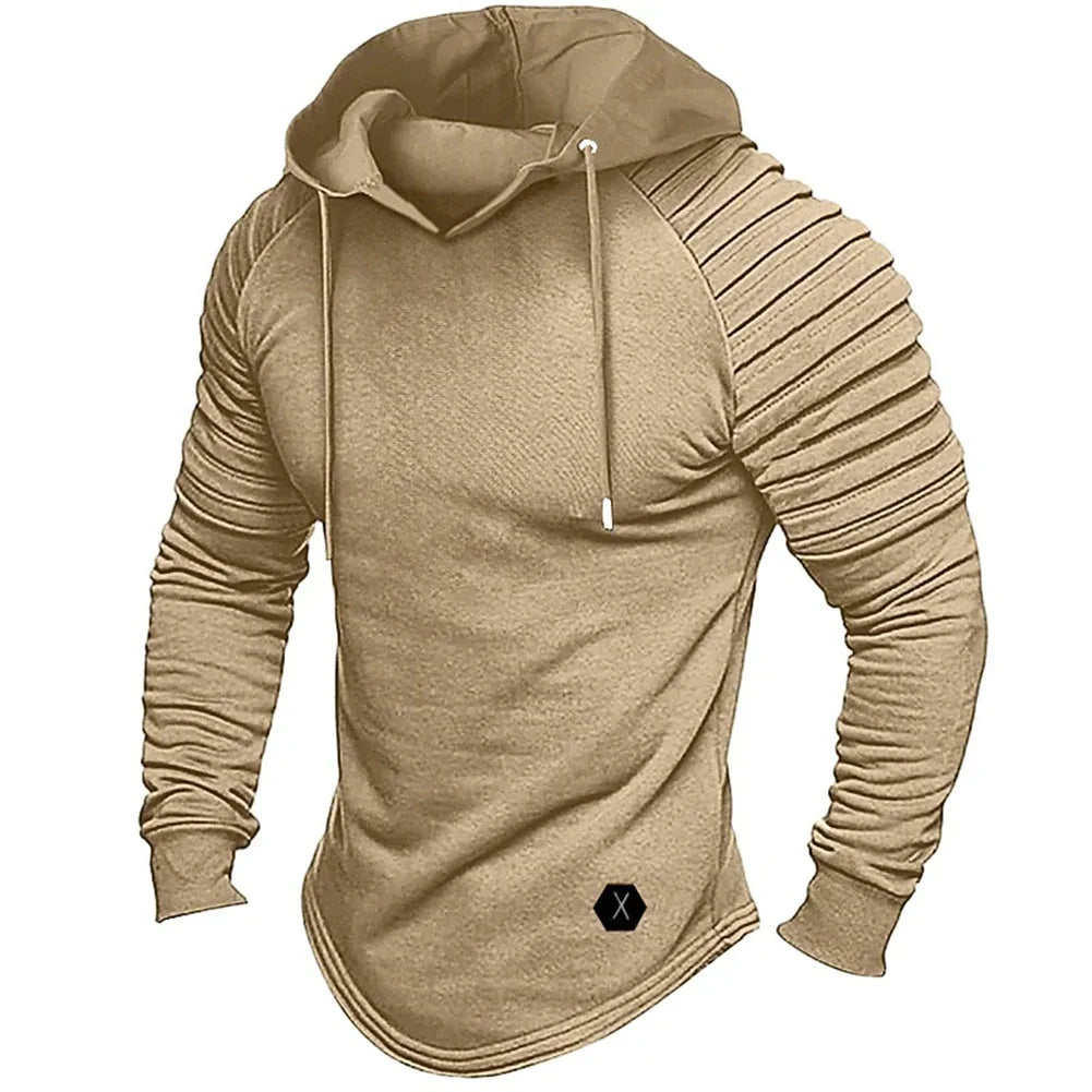 Men’s Long Sleeve Hooded Knit Top With Ribbed Sleeve Panels