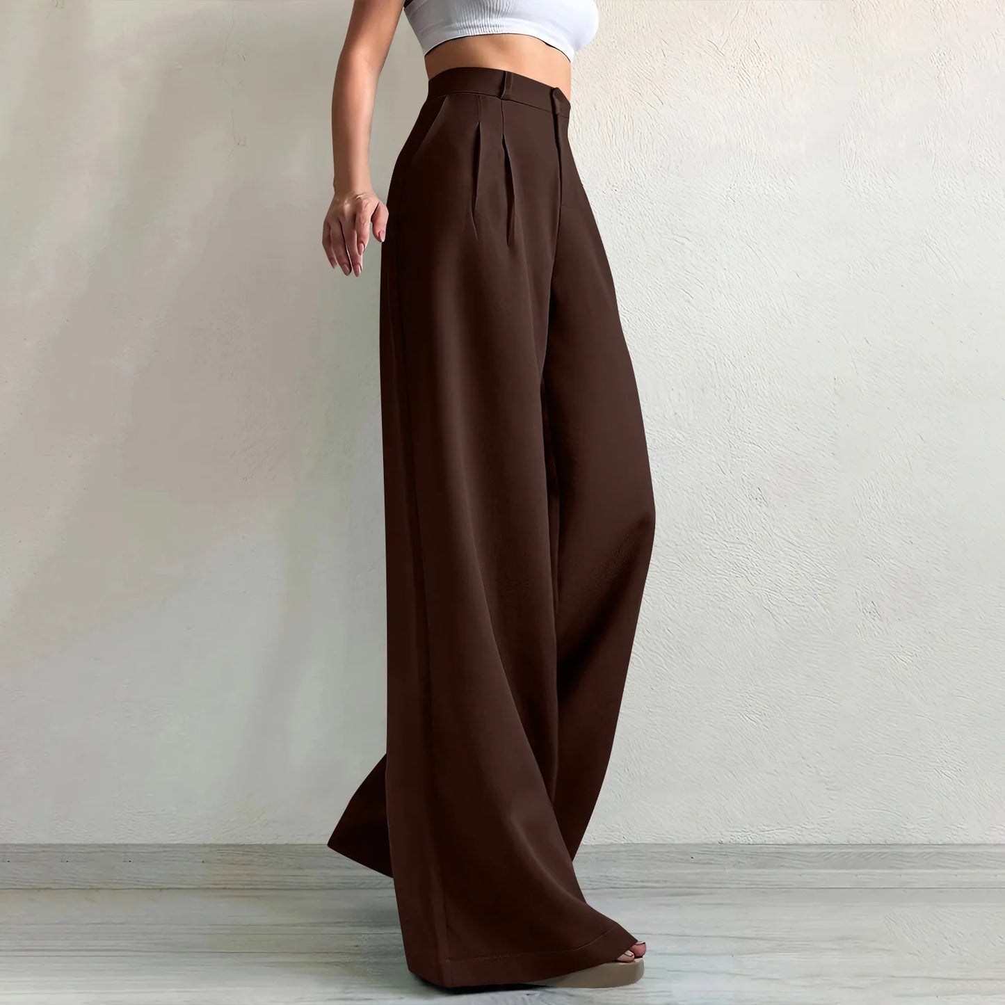 Pant women 2026 casual New elegant solid color button waist wide leg long trousers men's clothing