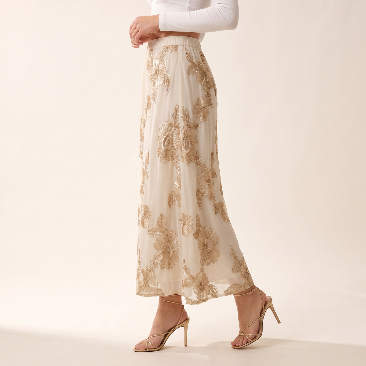 Seravelle maxi-rok met bloemenjacquard