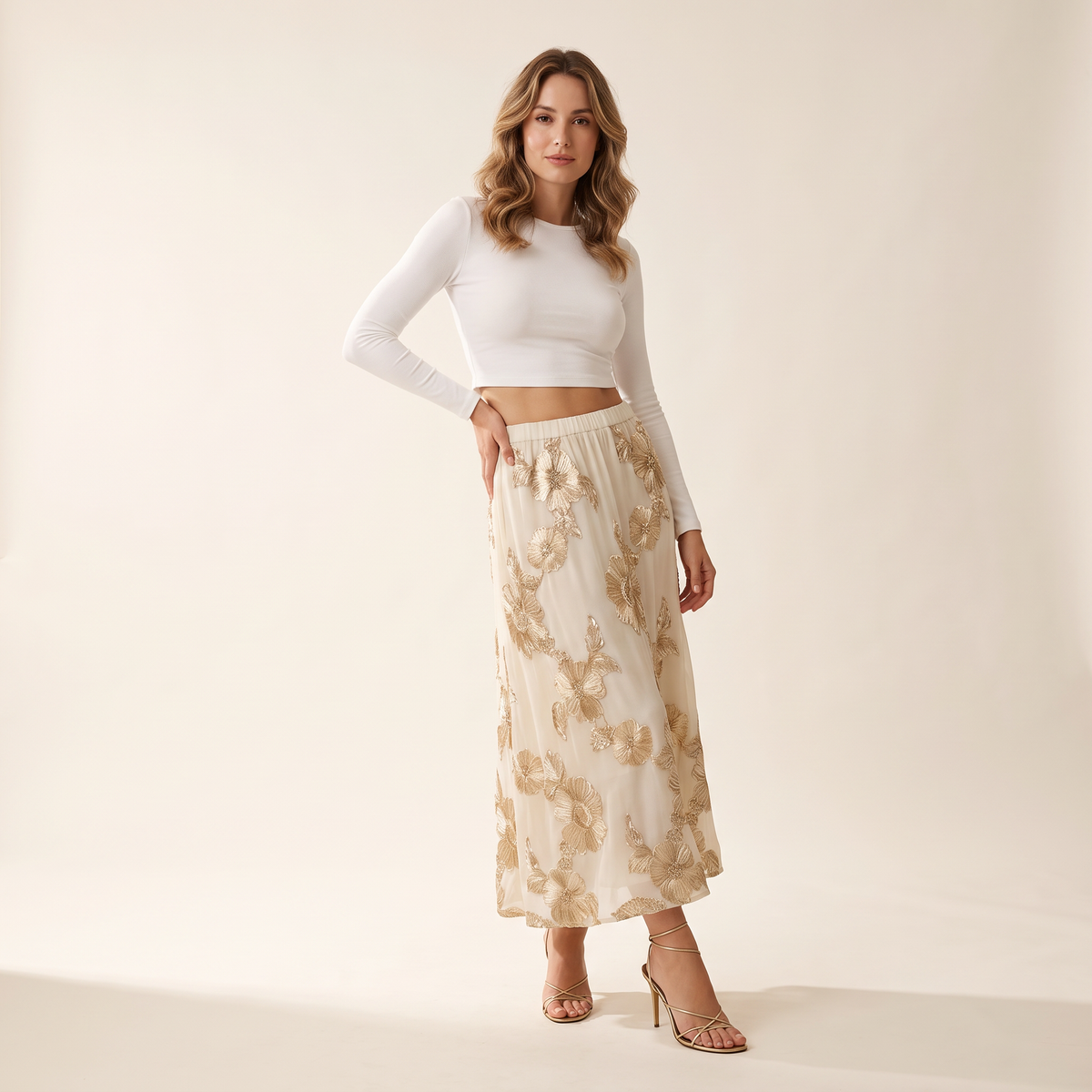 Seravelle maxi-rok met bloemenjacquard