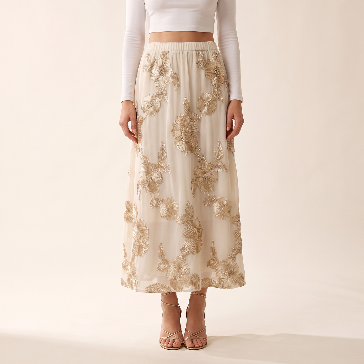 Seravelle maxi-rok met bloemenjacquard