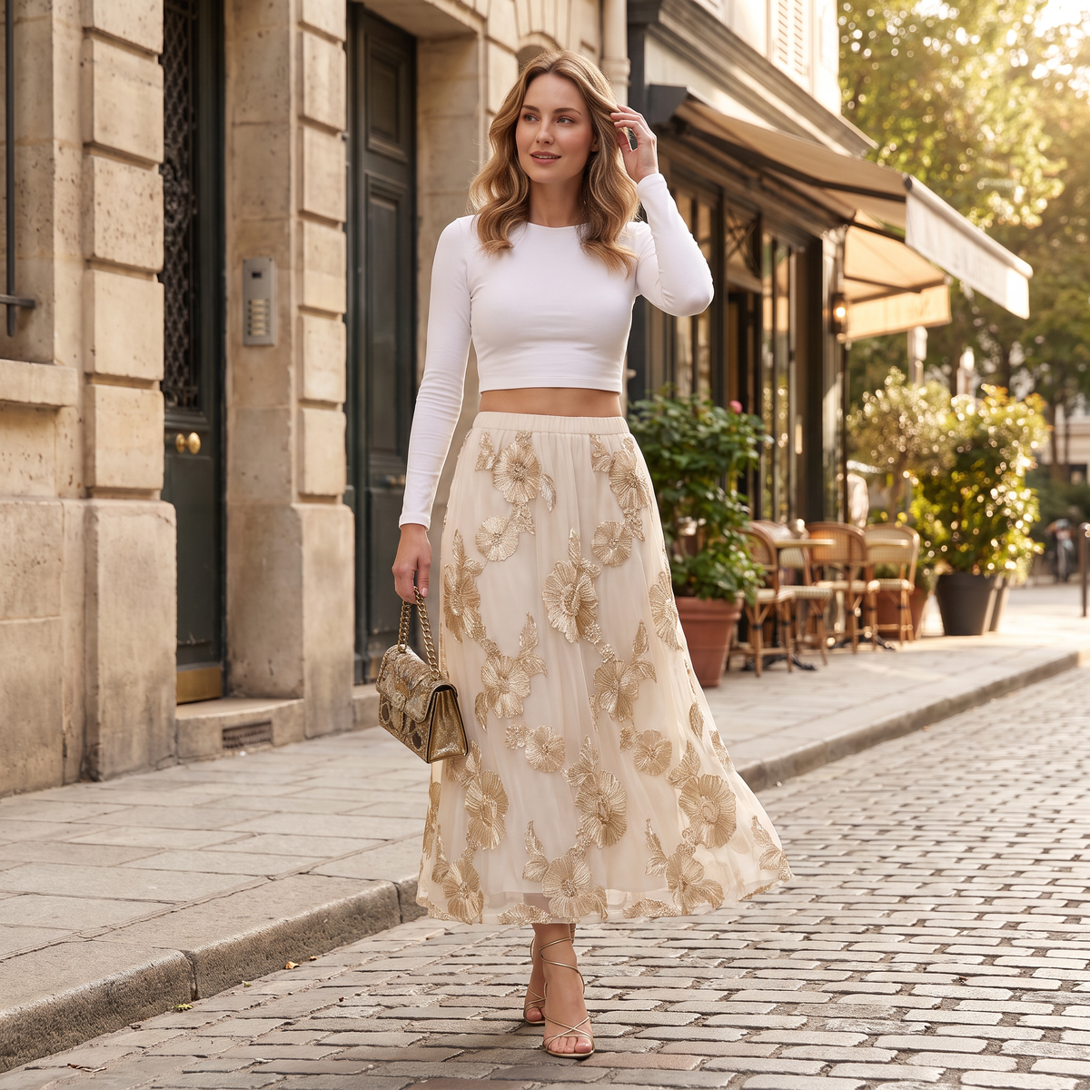 Seravelle maxi-rok met bloemenjacquard