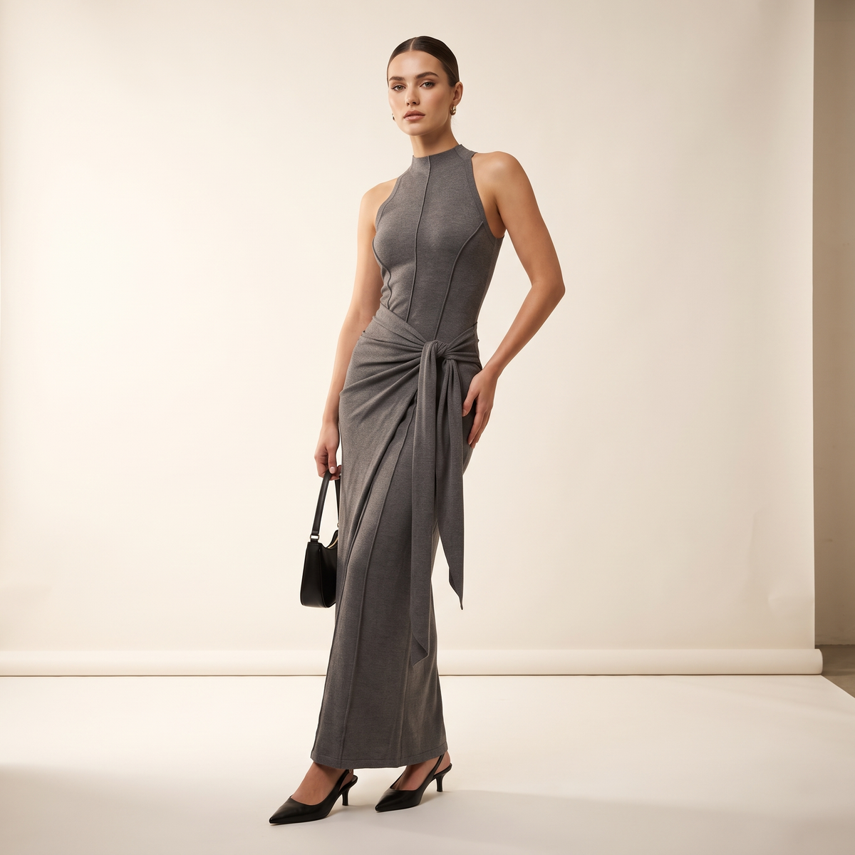 Silvara maxi-jurk met strikdetail opzij