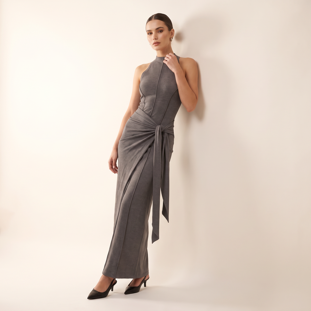 Silvara maxi-jurk met strikdetail opzij