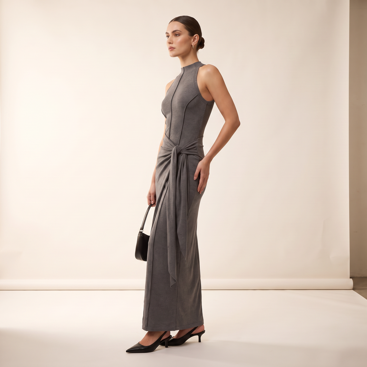 Silvara maxi-jurk met strikdetail opzij