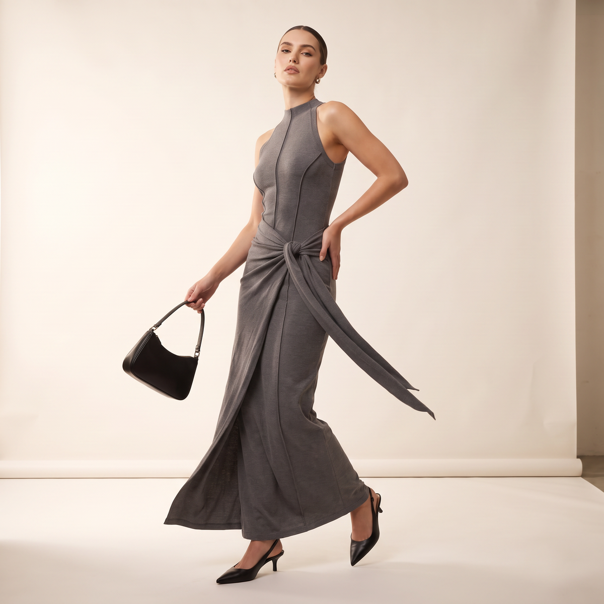 Silvara maxi-jurk met strikdetail opzij