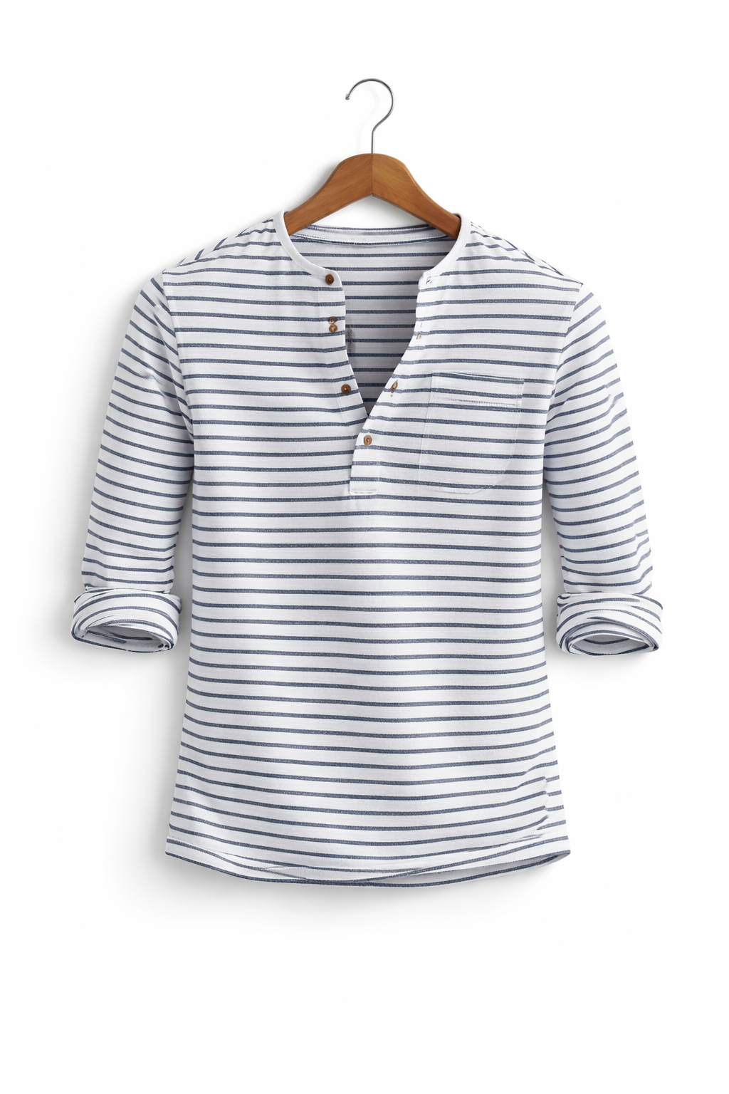 Striped Button Henley Long Sleeve Shirt