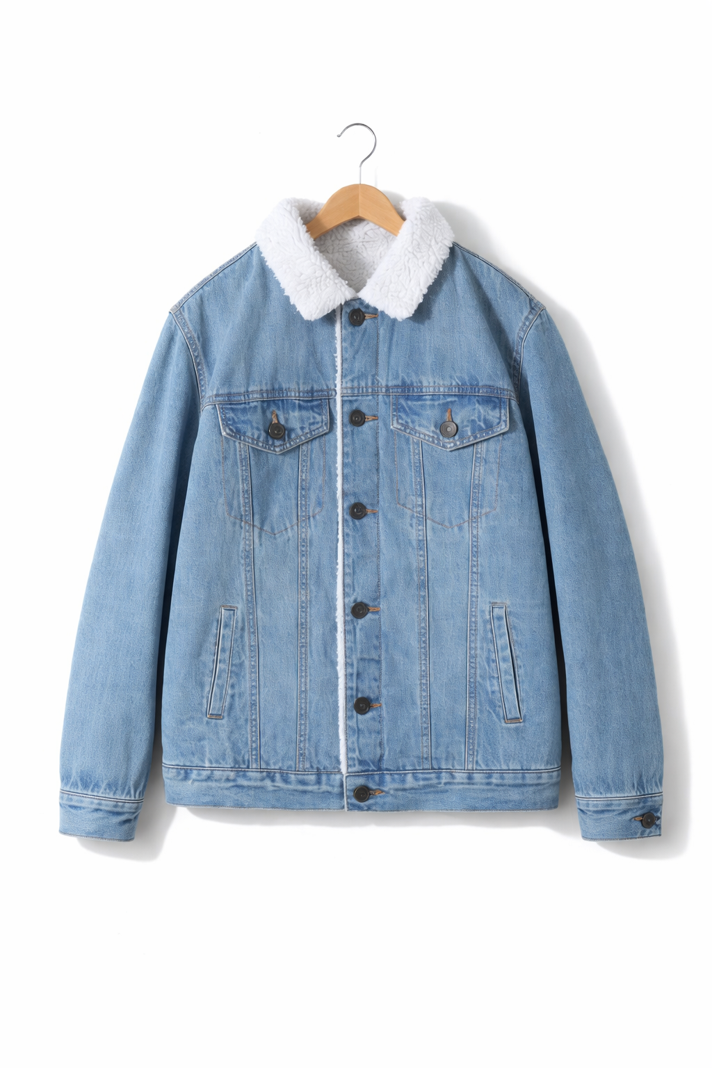 Men’s Lamb Wool Collar Blue Denim Jacket