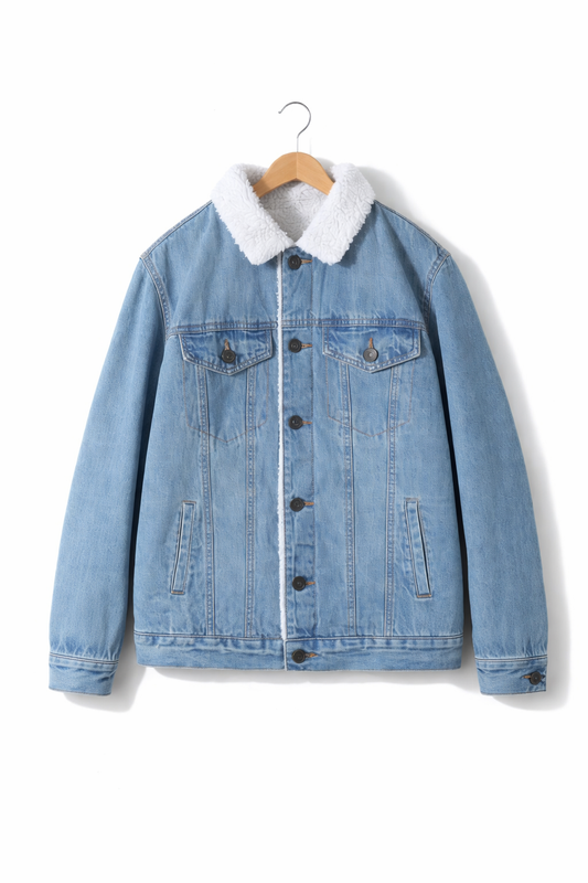 Men’s Lamb Wool Collar Blue Denim Jacket