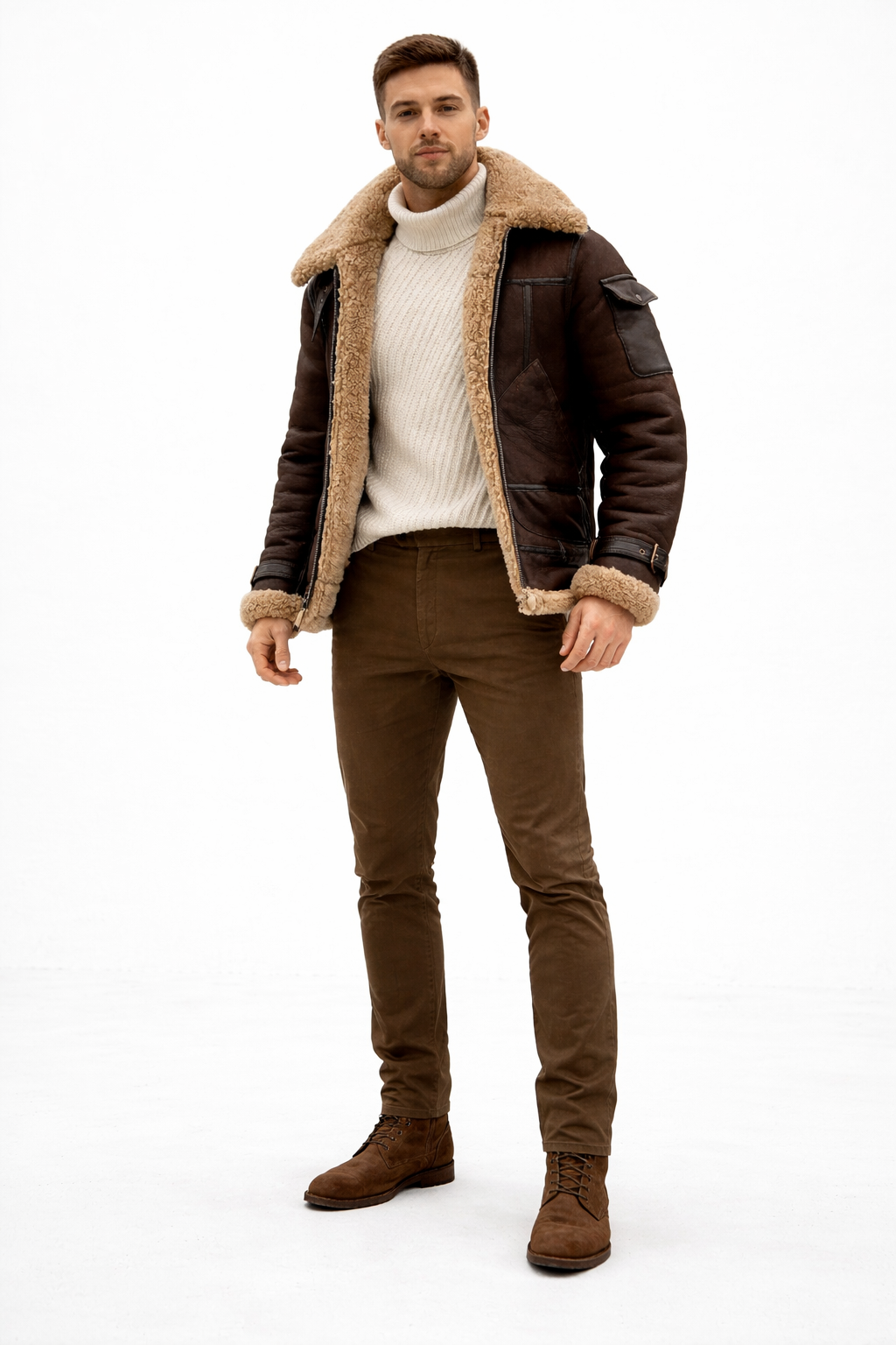 Men’s Aviator Style Jacket with Lined Collar for Cold Weather