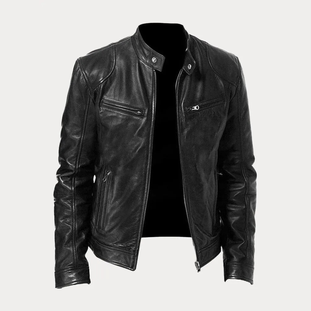 Men’s Black Coated Textile Zip Jacket