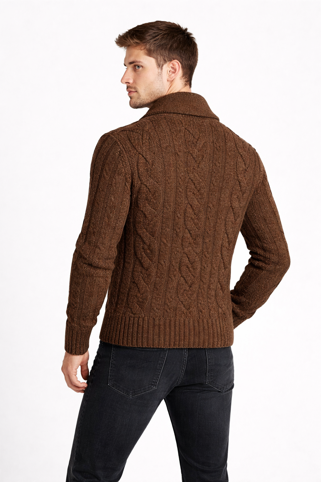 Men’s Shawl Collar Cable Knit Cardigan
