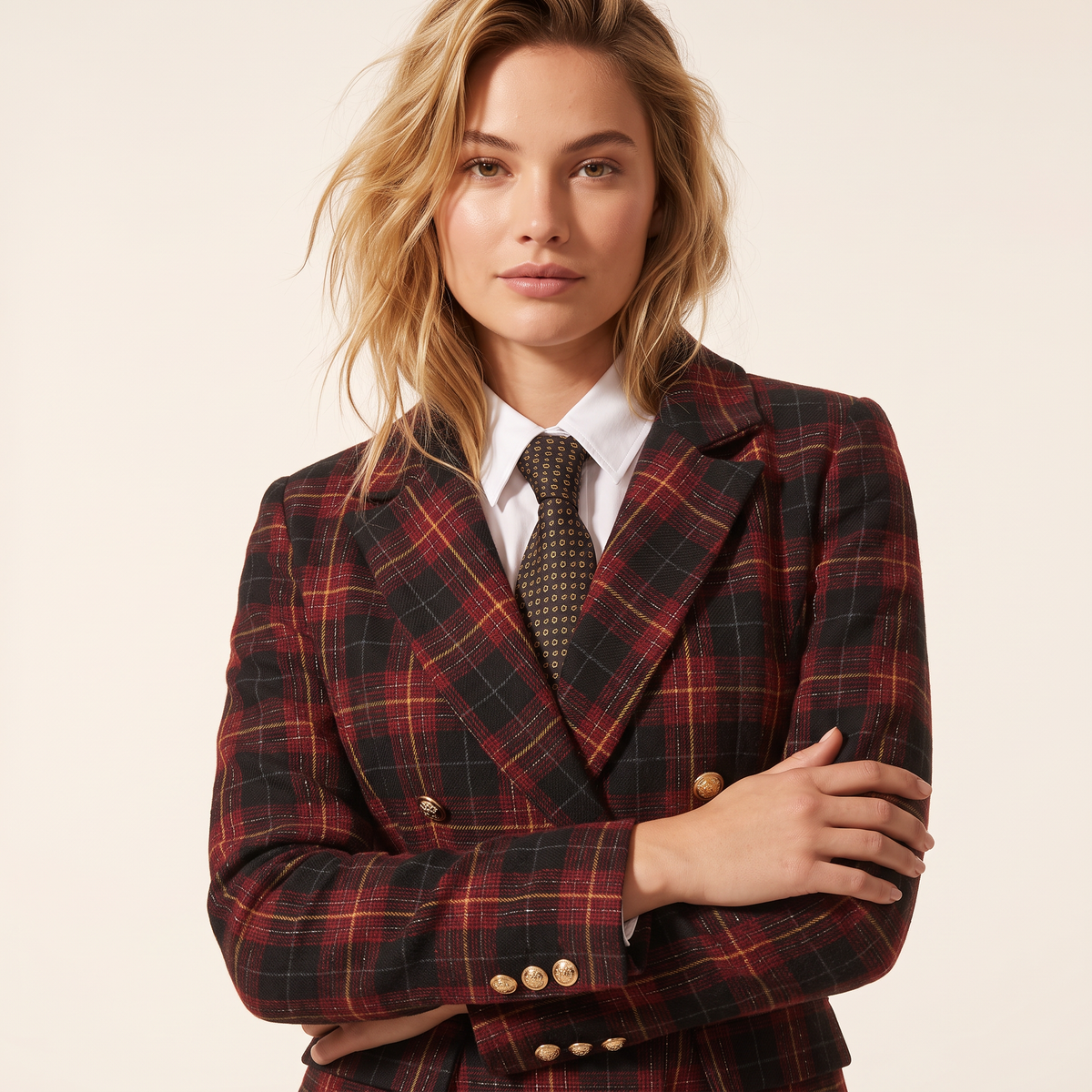 Valdessa Geruite Blazer met Goudkleurige Knopen