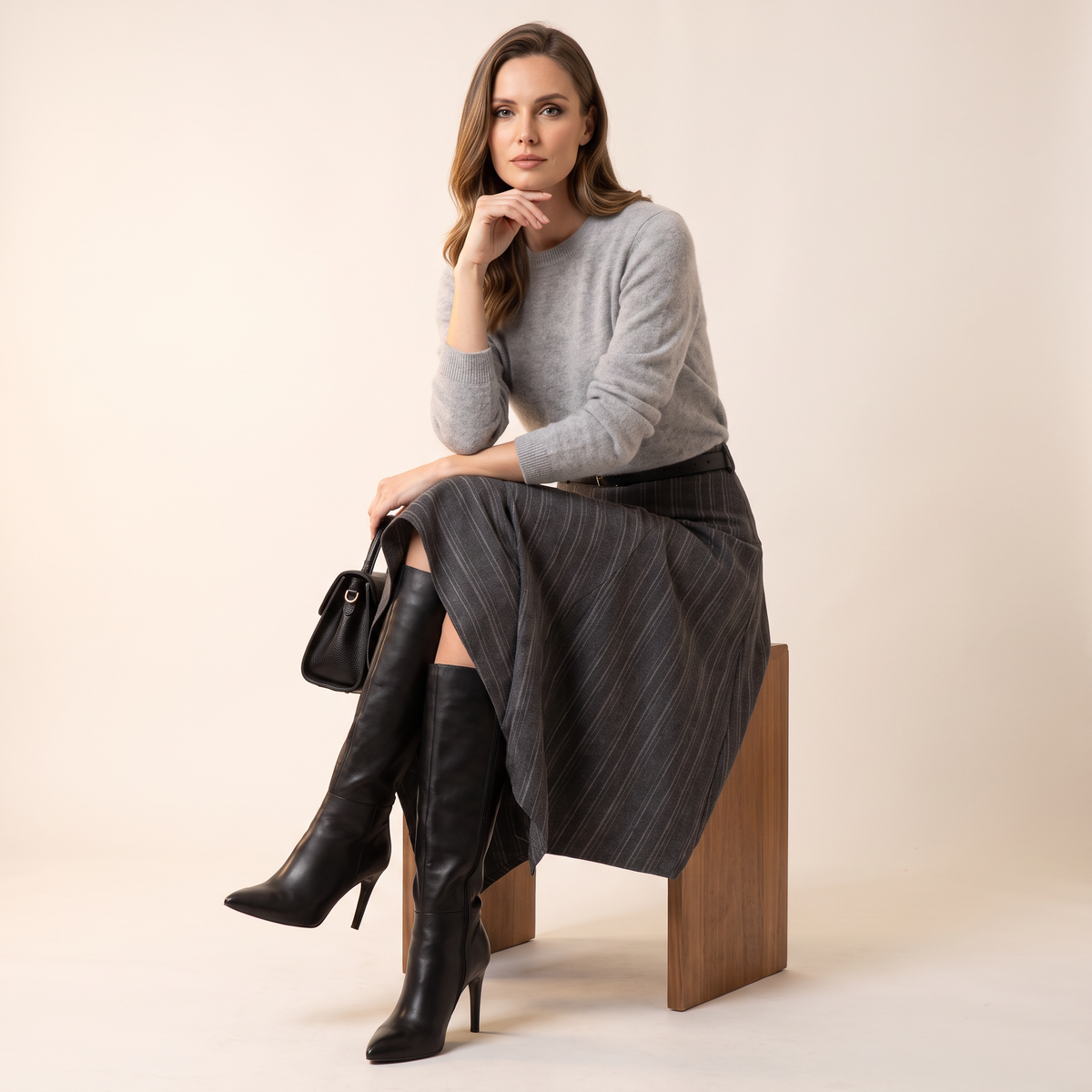 Valestra asymmetrische midi-rok met krijtstreep