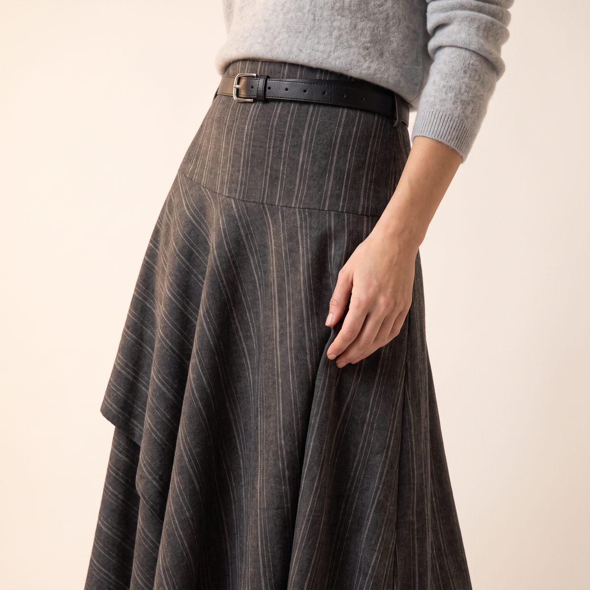Valestra asymmetrische midi-rok met krijtstreep