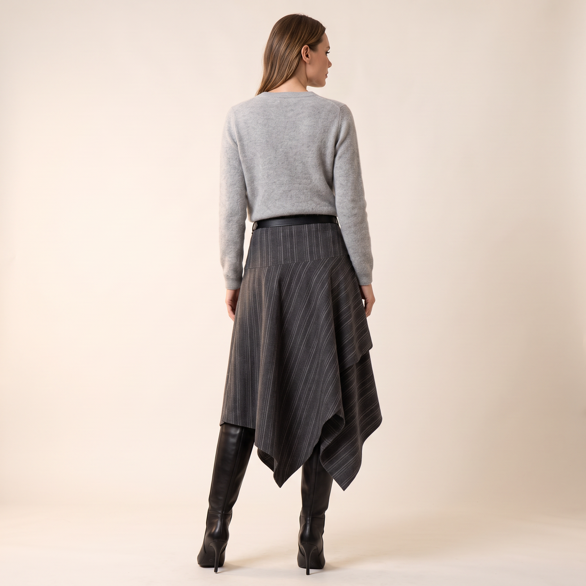 Valestra asymmetrische midi-rok met krijtstreep
