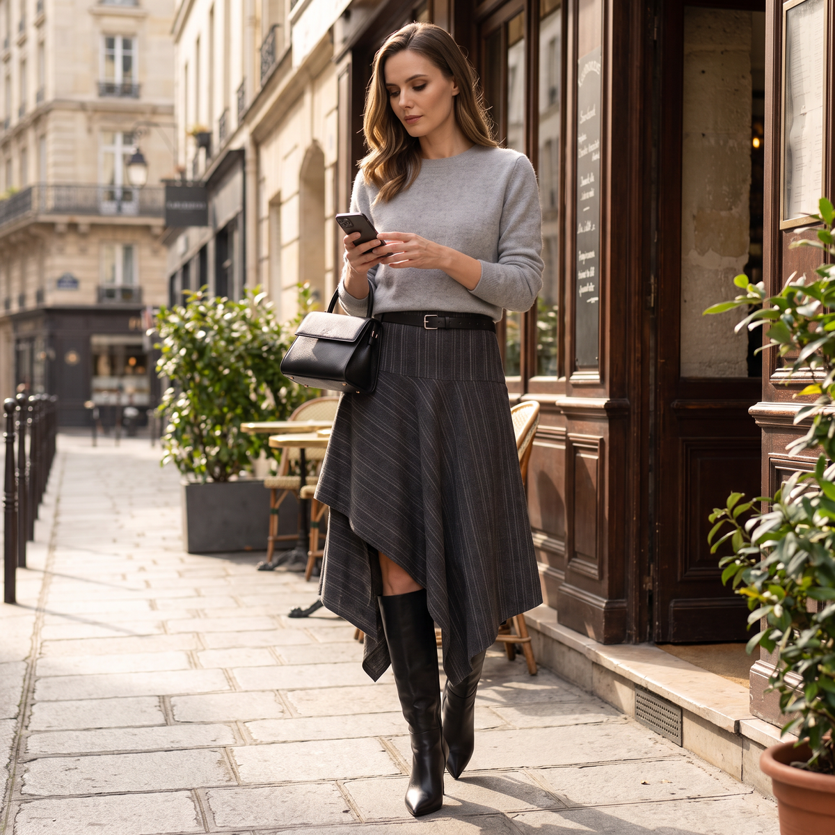 Valestra asymmetrische midi-rok met krijtstreep