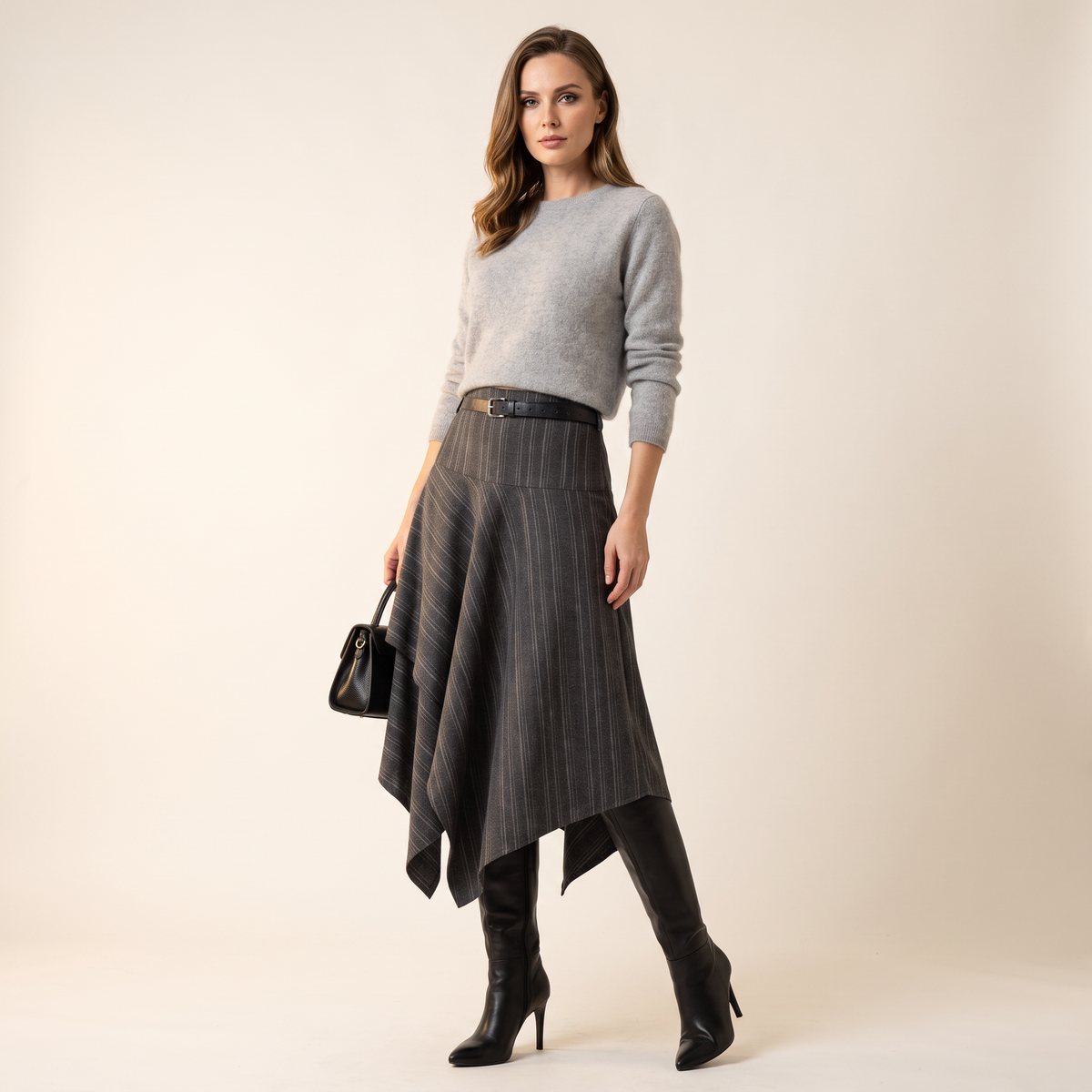 Valestra asymmetrische midi-rok met krijtstreep