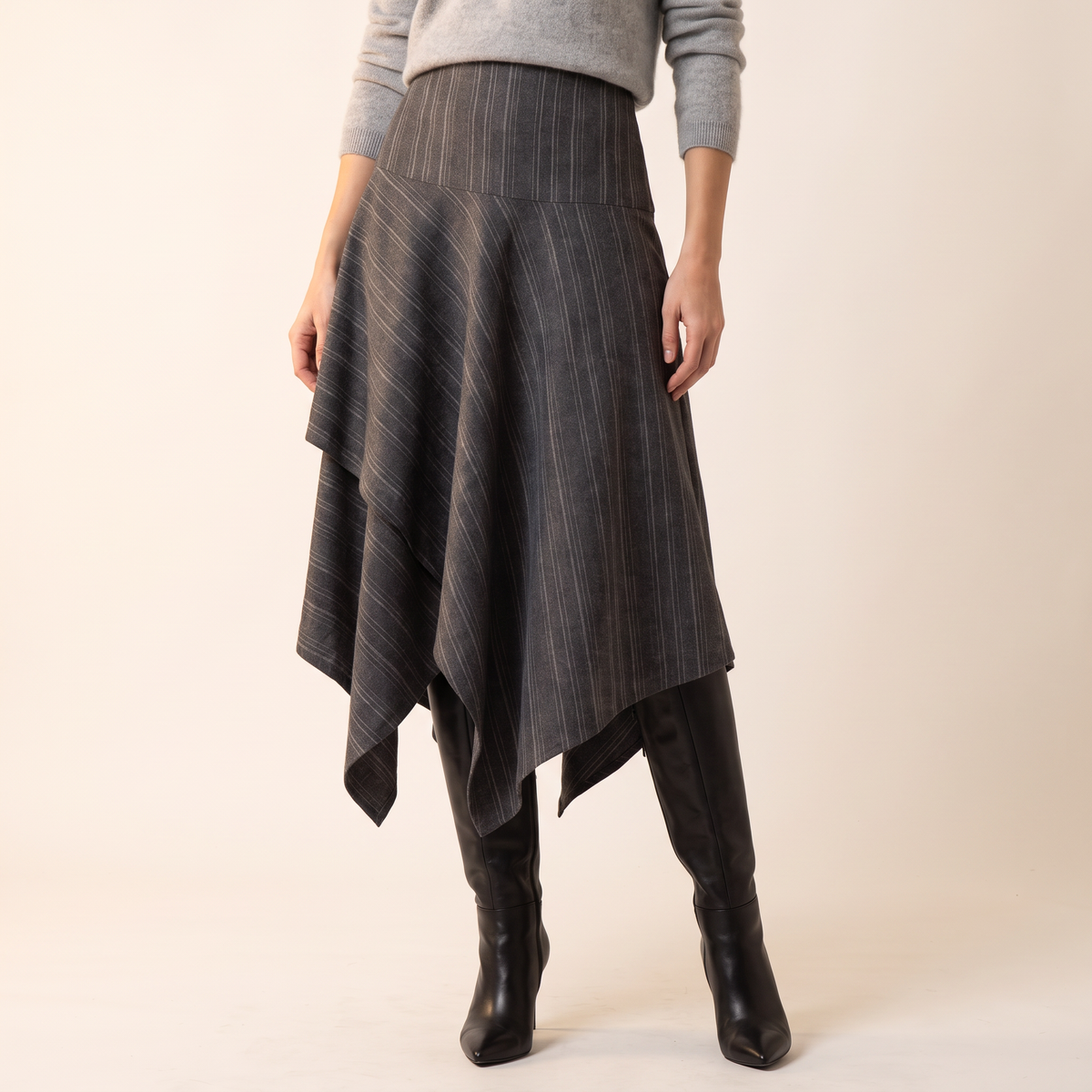 Valestra asymmetrische midi-rok met krijtstreep