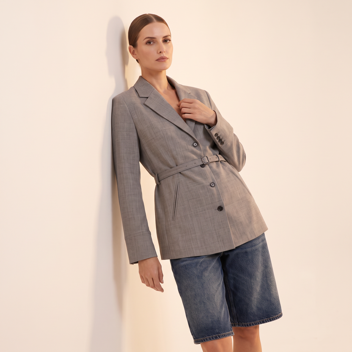 Varelle lange blazer met ceintuur