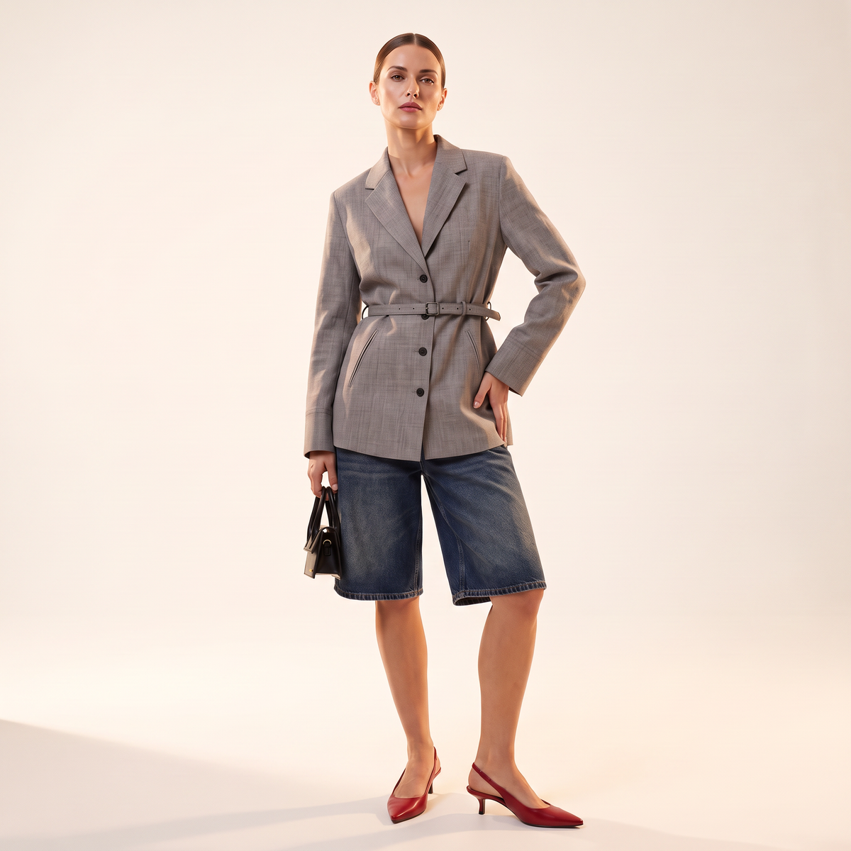 Varelle lange blazer met ceintuur