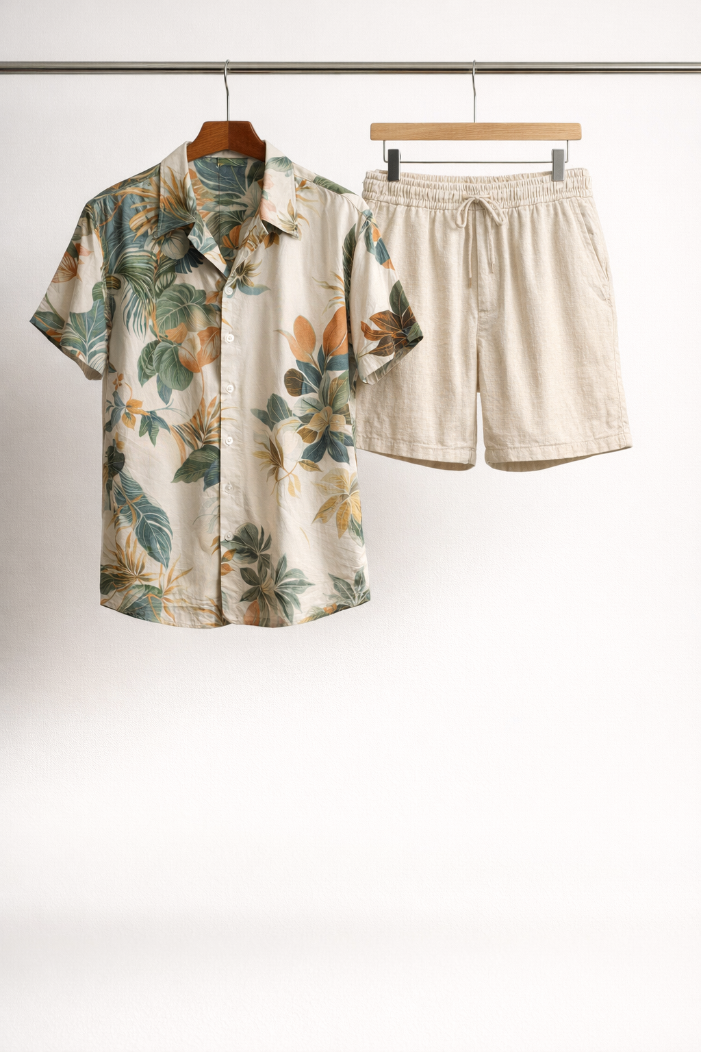 Tropical Print Shirt and Shorts Set