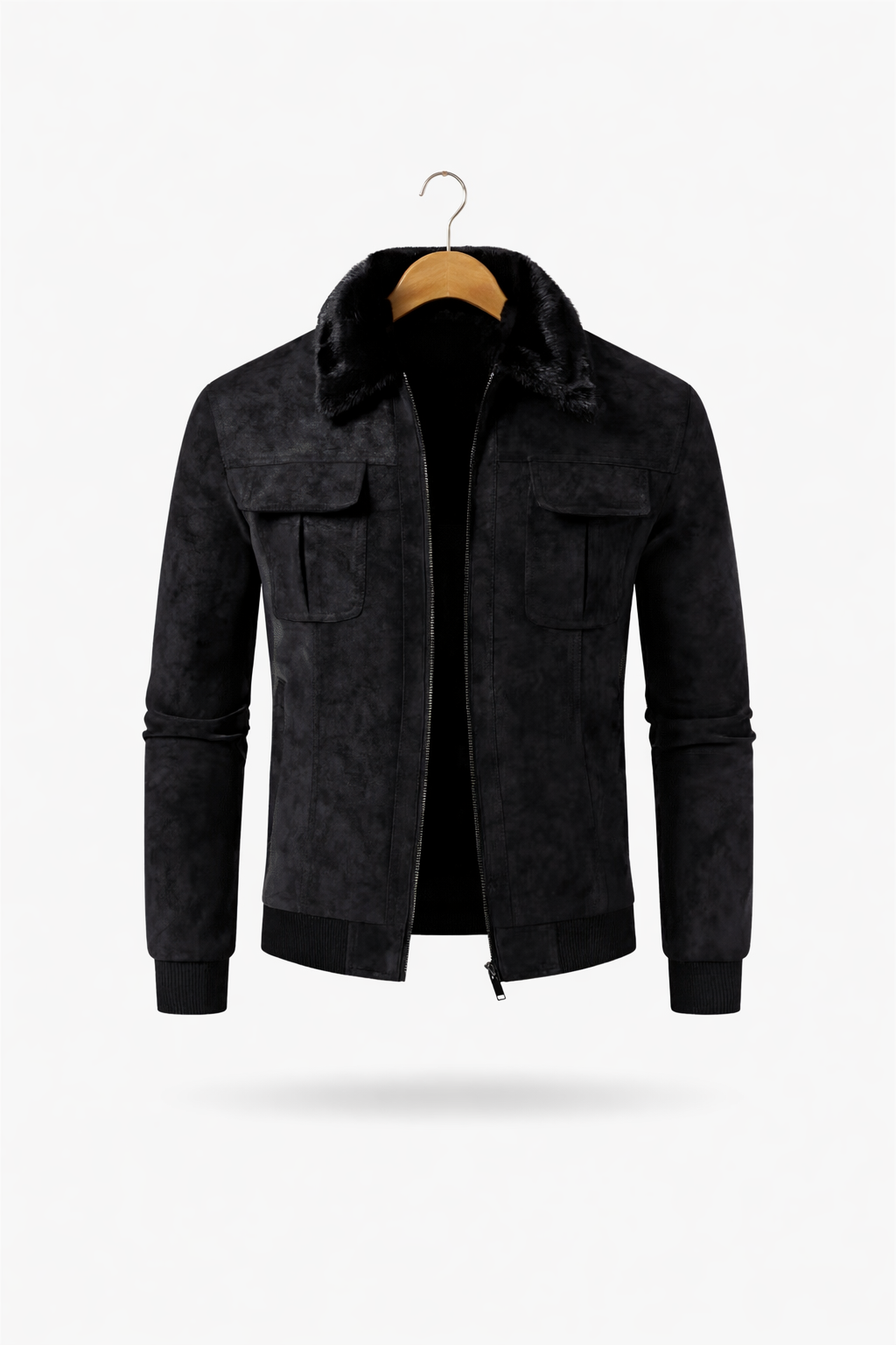 Men’s Structured Zip Front Jacket with Textured Outer Shell Faux Fur Style