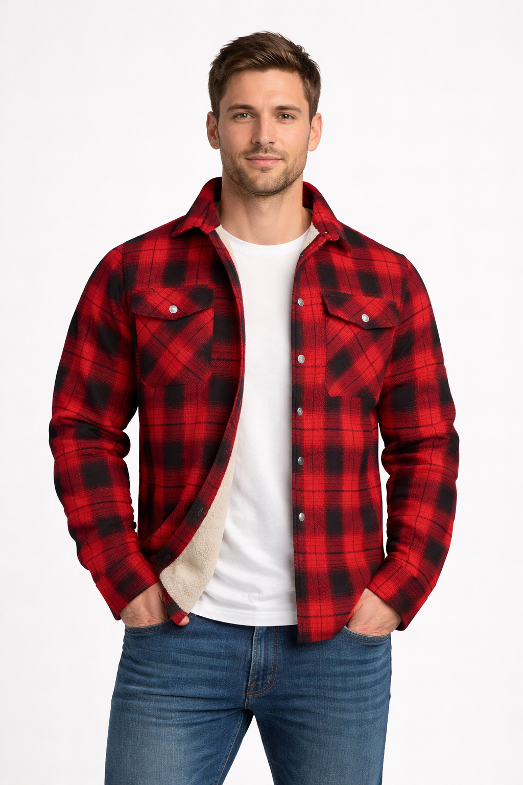 Plaid Lined Button Shirt Jacket