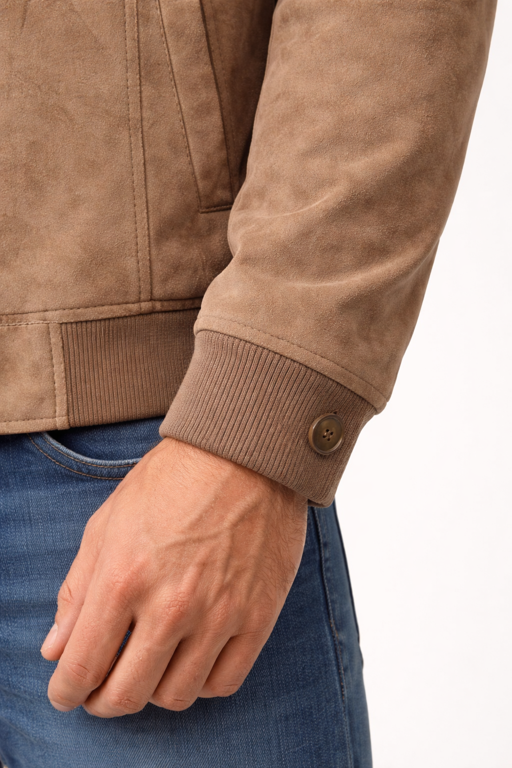 Men’s Structured Zip Front Jacket with Textured Outer Shell Faux Fur Style