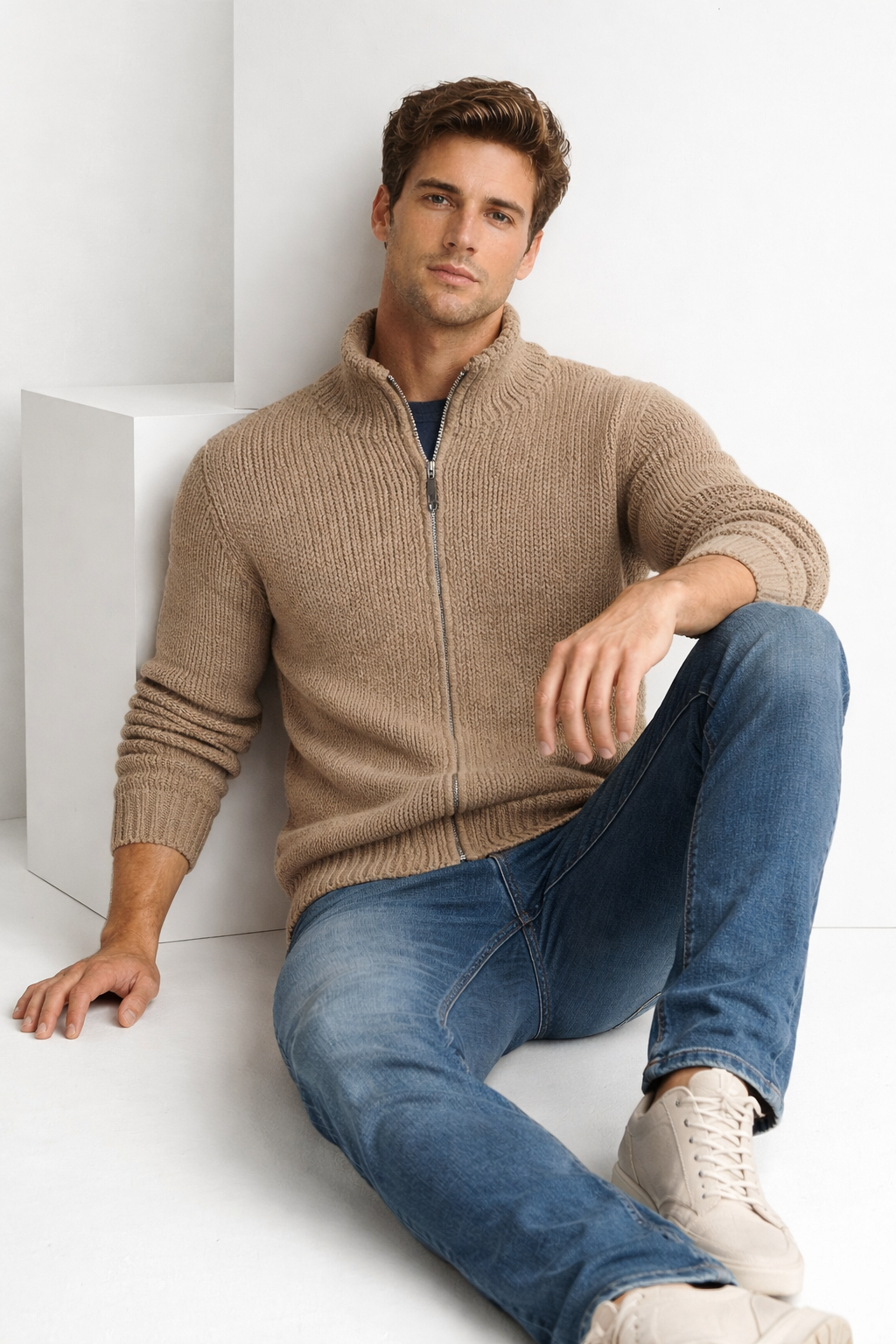 Ribbel gebreide vest met rits
